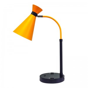 Twee tonen bureaulamp met zwarte en lichtgele afwerking, een op/off rocker -schakelaar en twee handige verkooppunten in de kamer